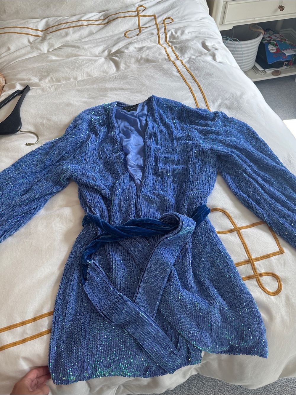 Retrofete Blue Sequin Mini Wrap Dress - Picture 6 of 6